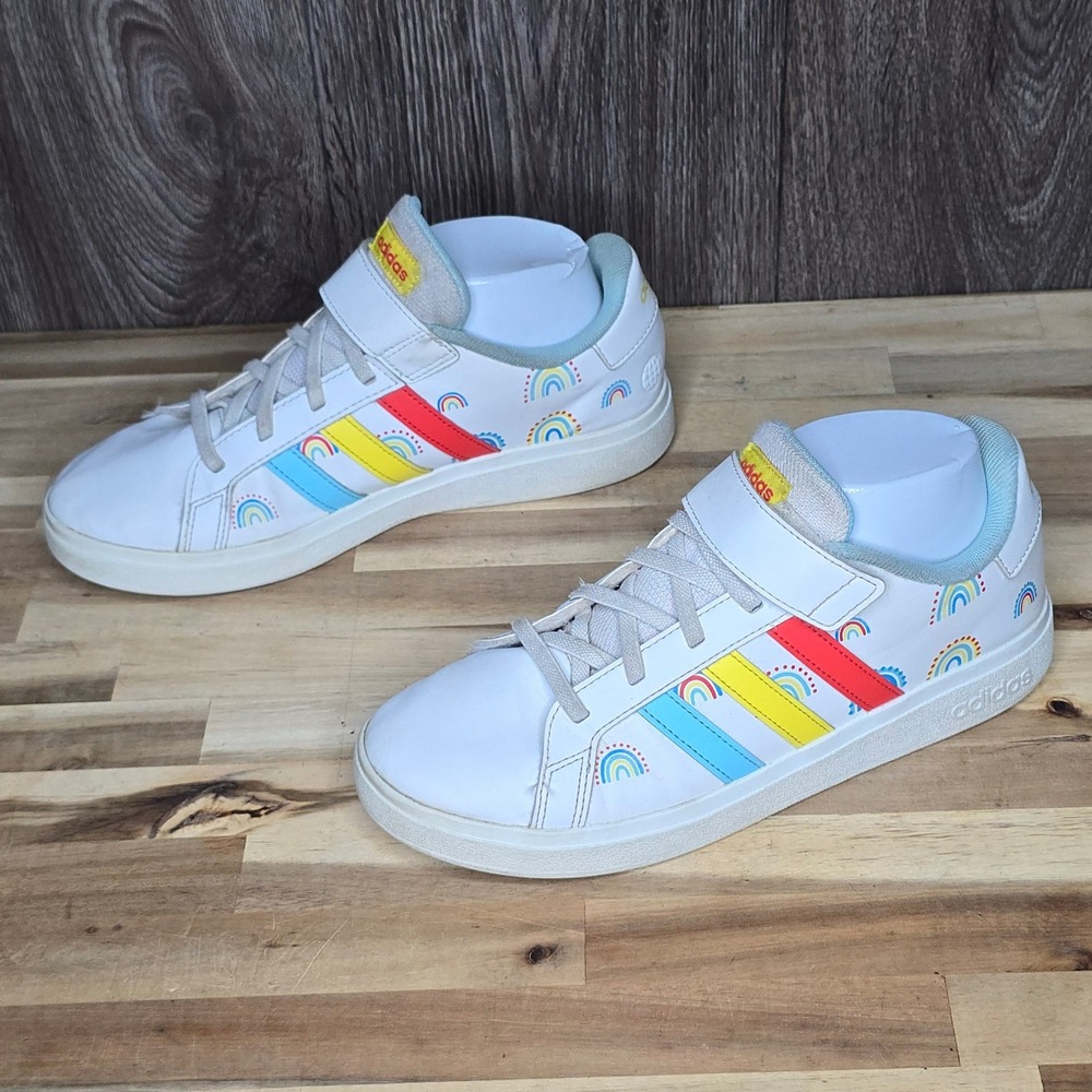adidas Grand Court 2.0 Sneaker 5.5 White Rainbow Stripes Kids Shoes